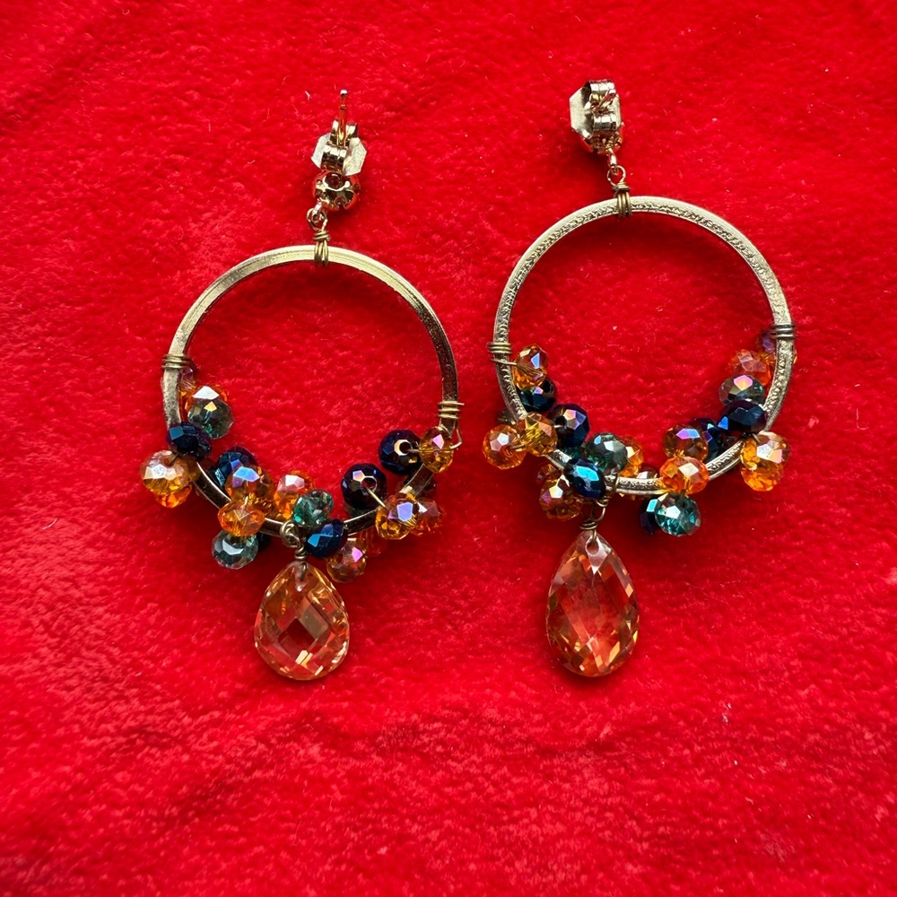 New Gold and Crystal & Multicolor Beaded Earrings